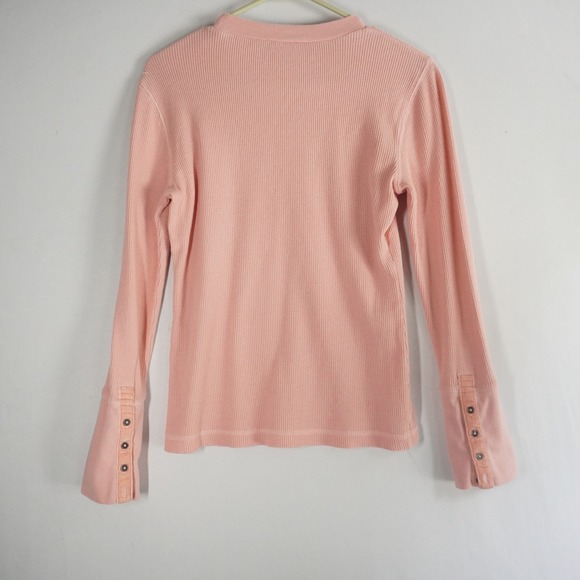 Sundance‎ Waffle Knit Long Sleeve Top Ladies PSmall Pink Crew Neck Button Cuff - Picture 6 of 8